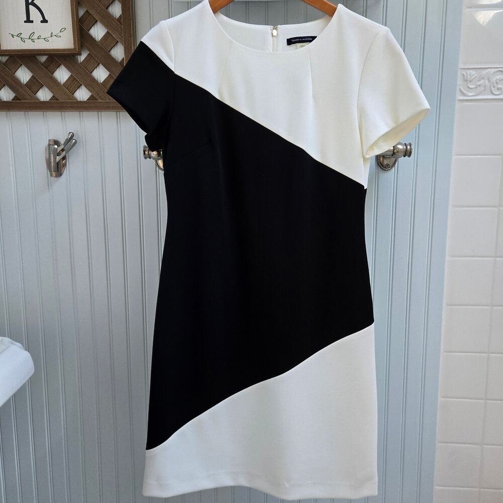 Tommy Hilfiger Black and White Colorblocked Scuba Shift Dress